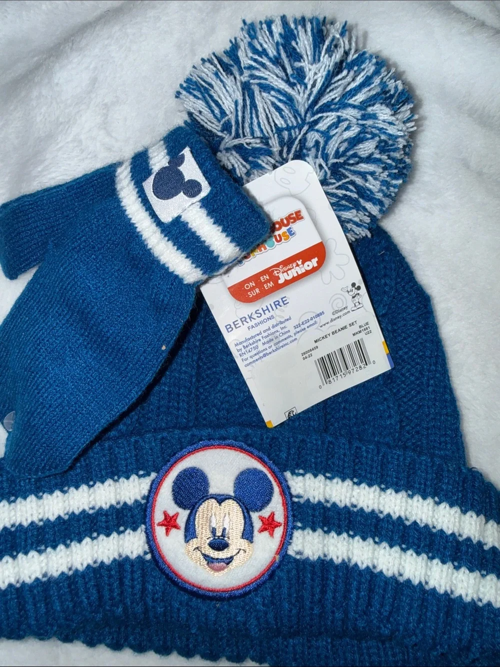 Berkshire Blue Mickey Mouse Pom-Pom Hat and Mittens Set